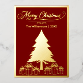 Vrolijk Kerstfeest Gouden Boom en Cadeaus Folie Feestdagen Briefkaart