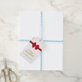 Vrolijk kerstfeest, gouden Confetti, Rode Bow, wit Cadeaulabel (Met Touw)