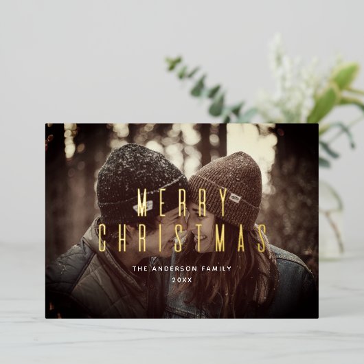 vrolijk kerstfeest. Gouden eenvoudige minimalistis Folie Feestdagenkaart (Staand Voorkant)