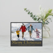 Vrolijk Kerstfeest Gouden Folie Kalligrafie & Foto Folie Feestdagen Briefkaart (Staand Voorkant)