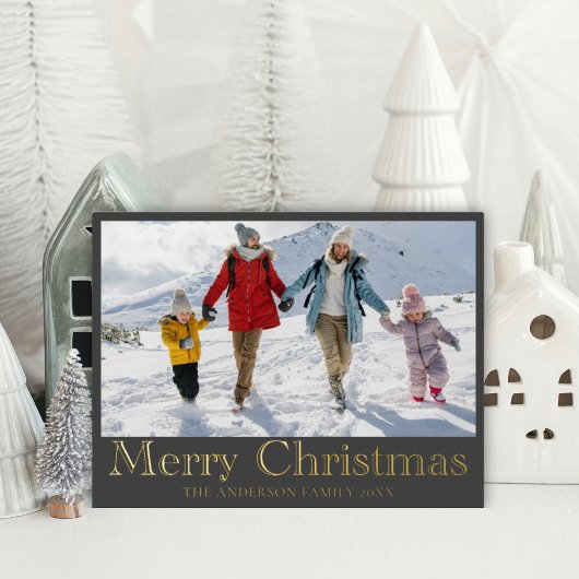 Vrolijk Kerstfeest Gouden Folie Kalligrafie & Foto Folie Feestdagen Briefkaart