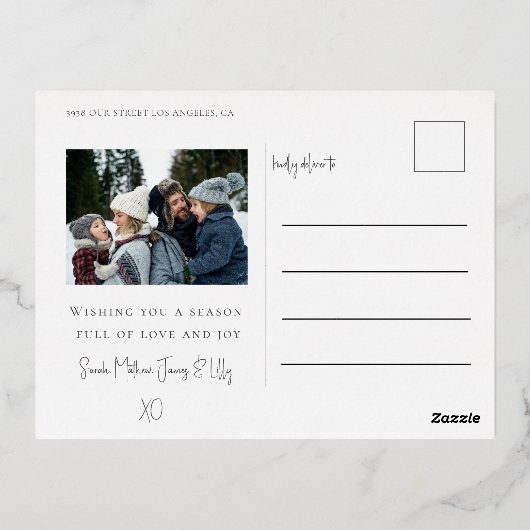 Vrolijk Kerstfeest Gouden Folie Kalligrafie & Foto Folie Feestdagen Briefkaart (Achterkant)