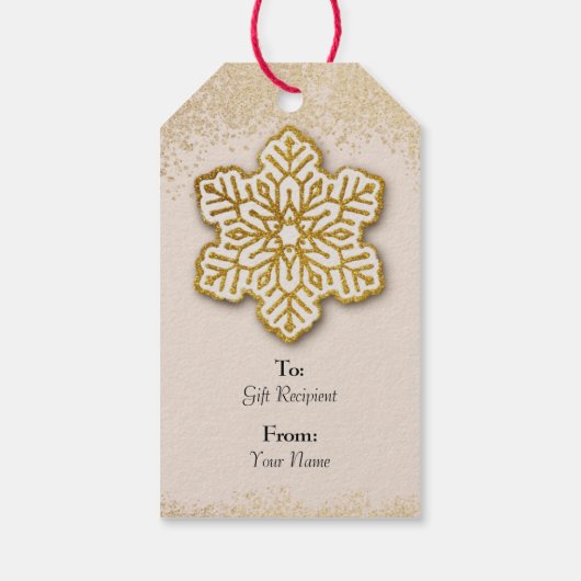 Vrolijk Kerstfeest Gouden Glitter Snowflake Cadeaulabel (Achterkant)