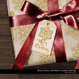Vrolijk Kerstfeest Gouden Glitter Snowflake Cadeaulabel