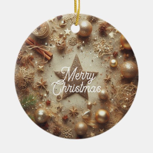 Vrolijk Kerstfeest Gouden Glitter Star Keramisch Ornament (Voorkant)