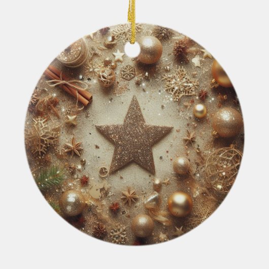 Vrolijk Kerstfeest Gouden Glitter Star Keramisch Ornament (Achterkant)