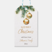 Vrolijk Kerstfeest gouden kerstballen dennen Cadeaulabel (Voorkant)