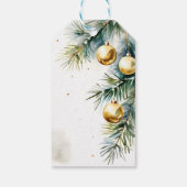 Vrolijk Kerstfeest gouden kerstballen dennen Cadeaulabel (Achterkant)
