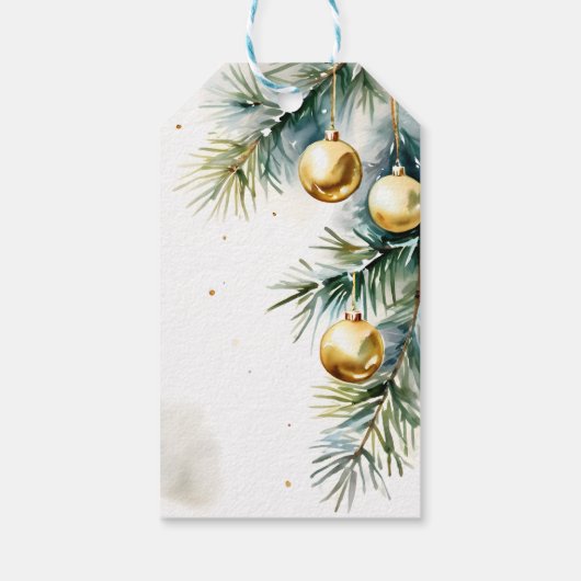 Vrolijk Kerstfeest gouden kerstballen dennen Cadeaulabel (Achterkant)