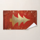 Vrolijk kerstfeest, gouden kerstboom, rood bad handdoek (Handdoek)