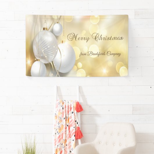 Vrolijk kerstfeest, gouden kerstversieringen spandoek (Insitu)