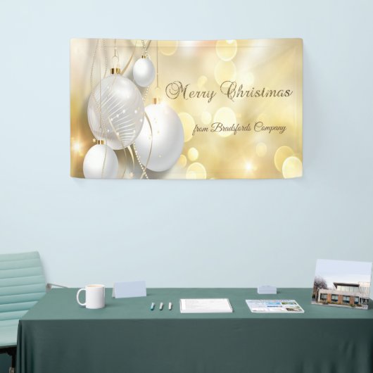 Vrolijk kerstfeest, gouden kerstversieringen spandoek (Beurs)