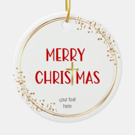 Vrolijk Kerstfeest Gouden Kruis Wit Rood Ornament