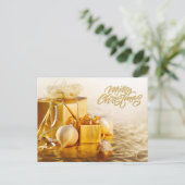 Vrolijk kerstfeest gouden Ornamenten en geschenkdo Feestdagenkaart (Staand voorkant)