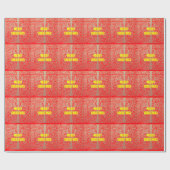 Vrolijk Kerstfeest Gouden Rode Sneeuw Glitter Hear Cadeaupapier (Vlak)