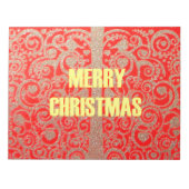 Vrolijk Kerstfeest Gouden Rode Sneeuw Glitter Hear Notitieblok (Voorkant)