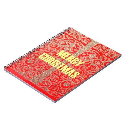 Vrolijk Kerstfeest Gouden Rode Sneeuw Glitter Hear Notitieboek (Linkerzijde)