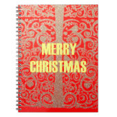 Vrolijk Kerstfeest Gouden Rode Sneeuw Glitter Hear Notitieboek (Voorkant)