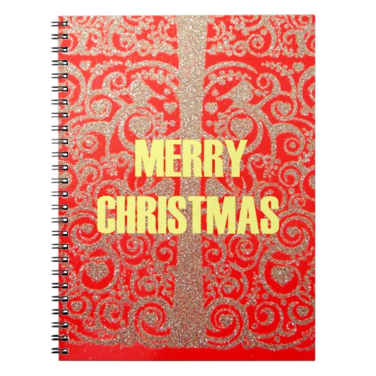 Vrolijk Kerstfeest Gouden Rode Sneeuw Glitter Hear Notitieboek (Voorkant)