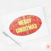 Vrolijk Kerstfeest Gouden Rode Sneeuw Glitter Hear Ovale Sticker (Envelop)