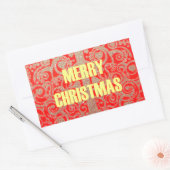 Vrolijk Kerstfeest Gouden Rode Sneeuw Glitter Hear Rechthoekige Sticker (Envelop)