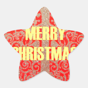 Vrolijk Kerstfeest Gouden Rode Sneeuw Glitter Hear Ster Sticker