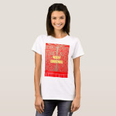 Vrolijk Kerstfeest Gouden Rode Sneeuw Glitter Hear T-shirt (Voorkant volledig)
