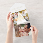 Vrolijk Kerstfeest Gouden Wervelboom 4 Fotocollage All In One Uitnodiging (Afscheurbaar)