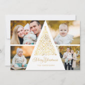 Vrolijk Kerstfeest Gouden Wervelboom 4 Fotocollage Feestdagenkaart (Voorkant)