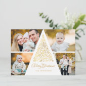Vrolijk Kerstfeest Gouden Wervelboom 4 Fotocollage Feestdagenkaart (Staand voorkant)