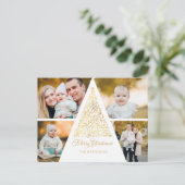 Vrolijk Kerstfeest Gouden Wervelboom 4 Fotocollage Feestdagenkaart (Staand voorkant)