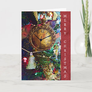 Vrolijk kerstfeest  gouden zakhorloge Kaart