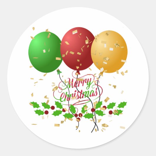 Vrolijk kerstfeest, goudkleurige confetti ronde sticker (Voorkant)