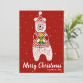 Vrolijk Kerstfeest Grappig Beer Cadeau Rode Streep Feestdagenkaart (Staand voorkant)