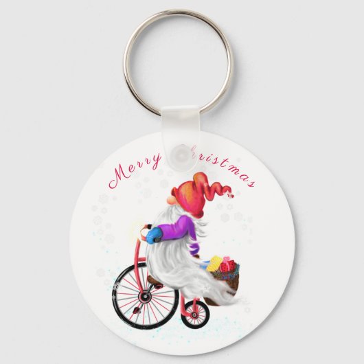 Vrolijk kerstfeest - Grappig gnome met Bike en Gif Sleutelhanger (Voorkant)
