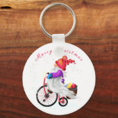 Vrolijk kerstfeest - Grappig gnome met Bike en Gif Sleutelhanger (Voorkant)