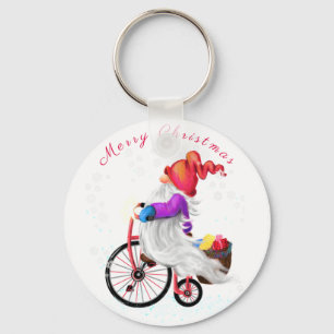 Vrolijk kerstfeest - Grappig gnome met Bike en Gif Sleutelhanger