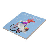 Vrolijk kerstfeest - Grappig gnome met Bike en Gif Tegeltje (Zijkant)