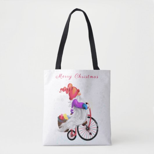 Vrolijk kerstfeest - Grappig gnome met Bike en Gif Tote Bag (Voorkant)