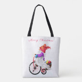 Vrolijk kerstfeest - Grappig gnome met Bike en Gif Tote Bag (Achterkant)