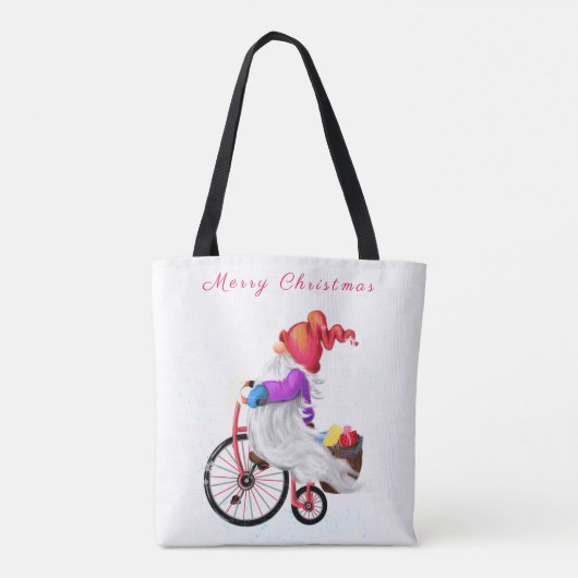 Vrolijk kerstfeest - Grappig gnome met Bike en Gif Tote Bag (Achterkant)