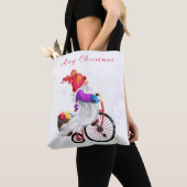 Vrolijk kerstfeest - Grappig gnome met Bike en Gif Tote Bag (Dichtbij)