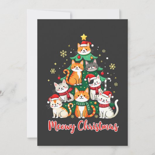 Vrolijk Kerstfeest Grappig Kerstkitten Kerstboom Kaart (Voorkant)