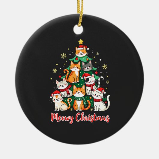 Vrolijk Kerstfeest Grappig Kerstkitten Kerstboom Keramisch Ornament (Voorkant)