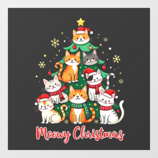Vrolijk Kerstfeest Grappig Kerstkitten Kerstboom Raamsticker (Vel)