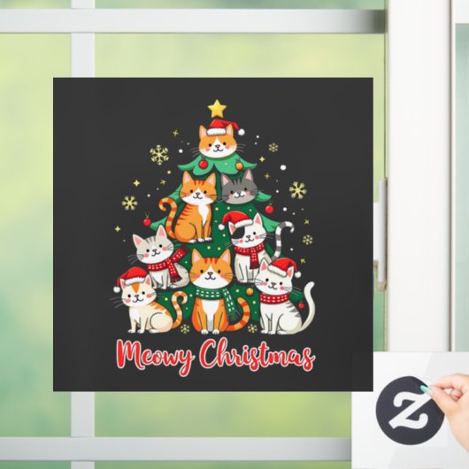 Vrolijk Kerstfeest Grappig Kerstkitten Kerstboom Raamsticker (Huis)