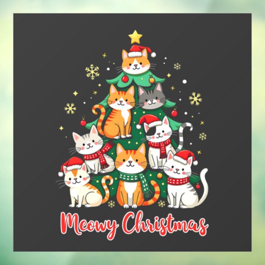 Vrolijk Kerstfeest Grappig Kerstkitten Kerstboom Raamsticker (Vel 3)