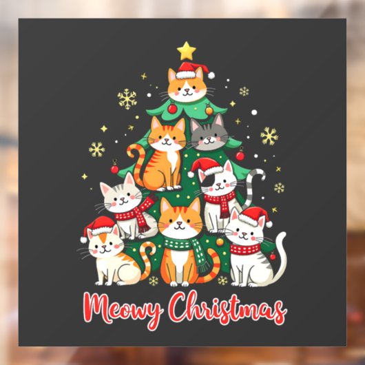 Vrolijk Kerstfeest Grappig Kerstkitten Kerstboom Raamsticker (Vel 2)