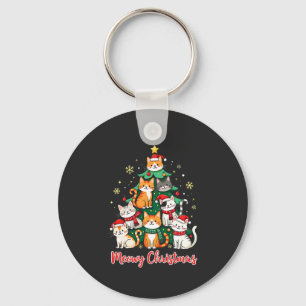 Vrolijk Kerstfeest Grappig Kerstkitten Kerstboom Sleutelhanger