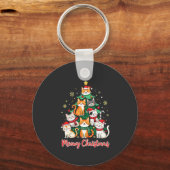 Vrolijk Kerstfeest Grappig Kerstkitten Kerstboom Sleutelhanger (Voorkant)